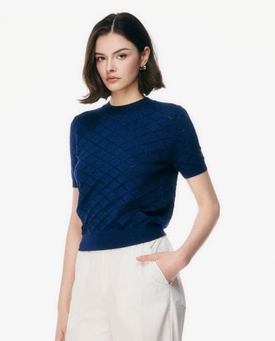  GIGI - Áo dệt kim nữ cổ tròn tay ngắn phom ôm 