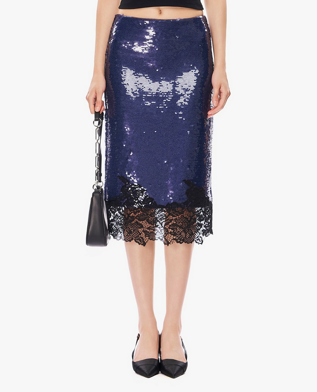 GIGI - Chân váy phom suông midi viền ren đính sequin