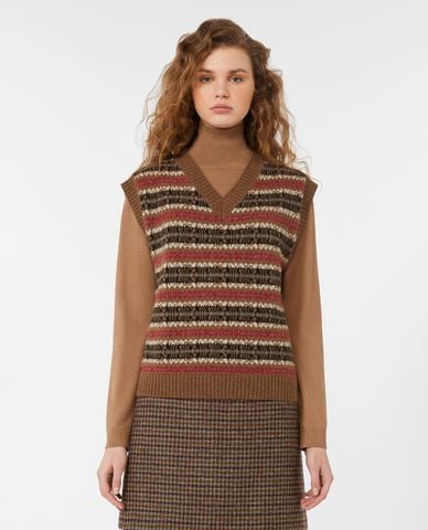  WEEKEND MAX MARA - Áo khoác gilet nữ cổ V kẻ sọc Fleres 