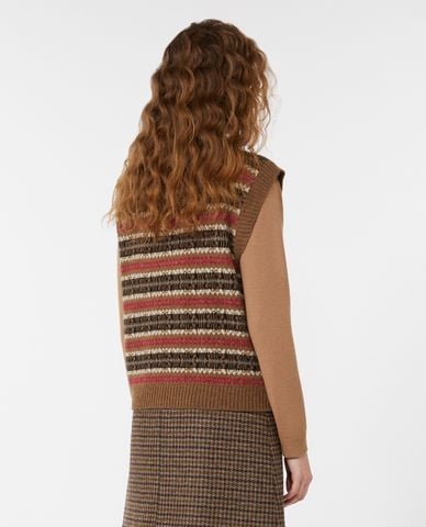  WEEKEND MAX MARA - Áo khoác gilet nữ cổ V kẻ sọc Fleres 