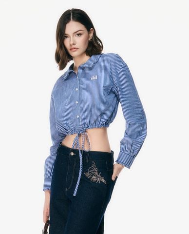  GIGI - Áo sơ mi nữ cổ bẻ tay dài kẻ sọc phom croptop 
