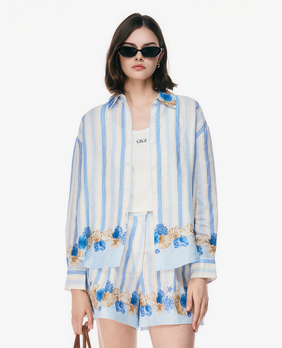 GIGI - Áo sơ mi nữ tay dài kẻ sọc họa tiết phối viền