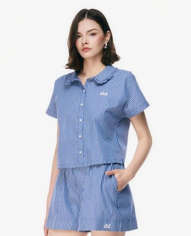  GIGI - Áo sơ mi nữ tay ngắn kẻ sọc phom croptop 