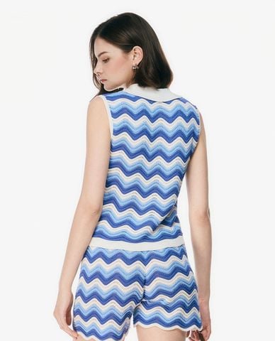  GIGI - Áo sát nách nữ dệt kim cổ bẻ phom ôm 