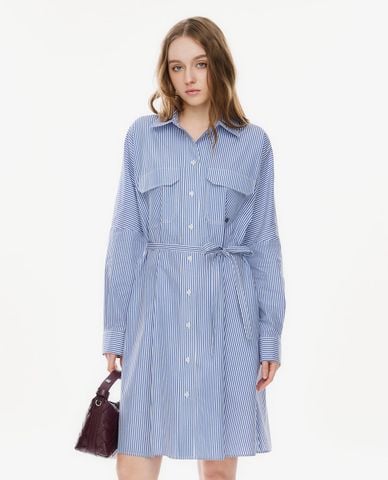  GIGI - Đầm sơ mi midi kẻ sọc phối dây thắt eo 