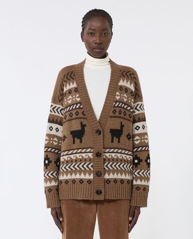  WEEKEND MAX MARA - Áo khoác cardigan nữ tay dài phối họa tiết Ovatta 