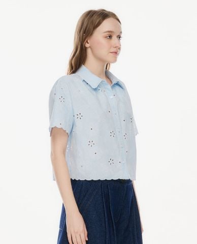  GIGI - Áo sơ mi nữ cổ bẻ tay ngắn viền ren 