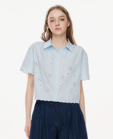  GIGI - Áo sơ mi nữ cổ bẻ tay ngắn viền ren 