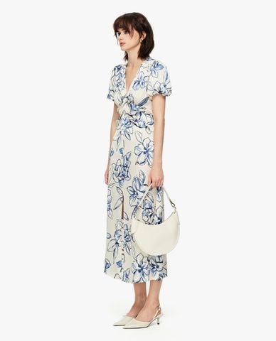  GIGI - Đầm midi cổ V tay phồng xẻ tà in hoa 