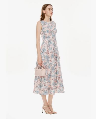  GIGI - Đầm sát nách midi cổ tròn in hoa 