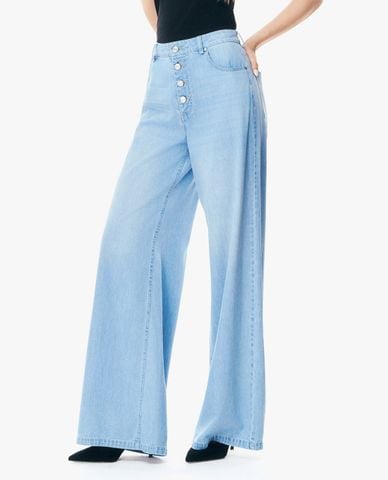  GIGI - Quần jeans nữ ống rộng cạp cao phối khuy cài 