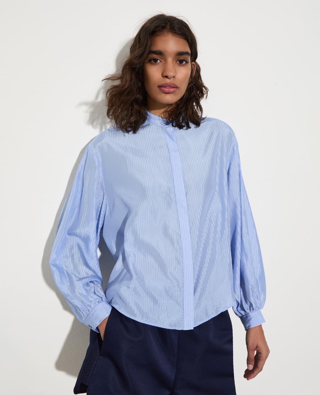 MAX&Co. - Áo sơ mi nữ cổ trụ tay dài kẻ sọc Mcobanda