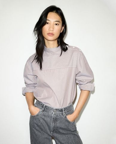  MAX&Co. - Áo kiểu nữ cổ lệch tay dài kẻ sọc Mcodonata 