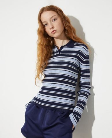  MAX&Co. - Áo dệt kim nữ cổ bẻ tay dài kẻ sọc Mcolocusta 