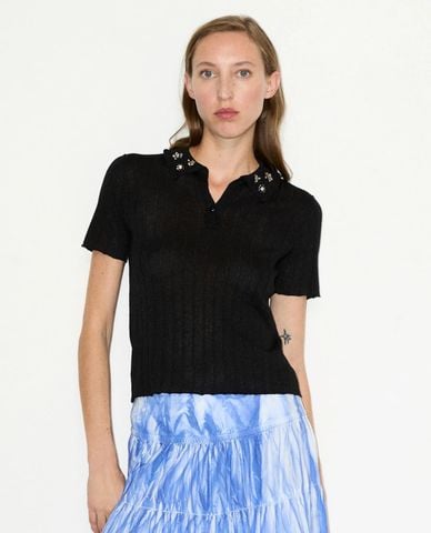  MAX&Co. - Áo polo nữ dệt kim tay ngắn đính cườm Mcorea 