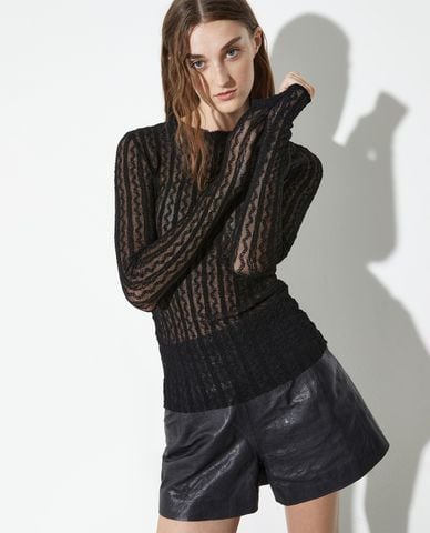  MAX&Co. - Áo dệt kim nữ cổ tròn tay dài xuyên thấu Iside 