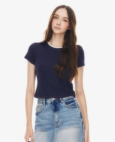  GIGI - Áo croptop nữ cổ tròn tay ngắn phom ôm 