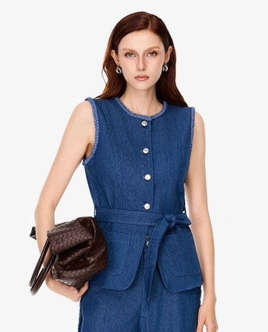  GIGI - Áo sát nách nữ denim phối thắt lưng 
