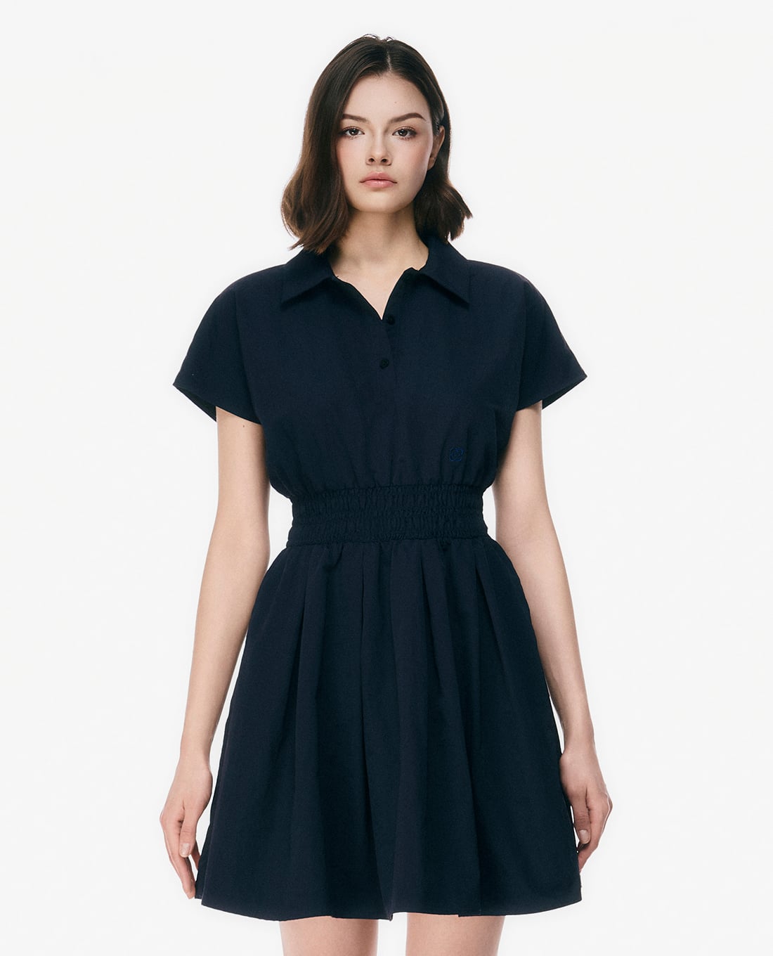 GIGI - Đầm mini cổ sơ mi tay ngắn nhún eo