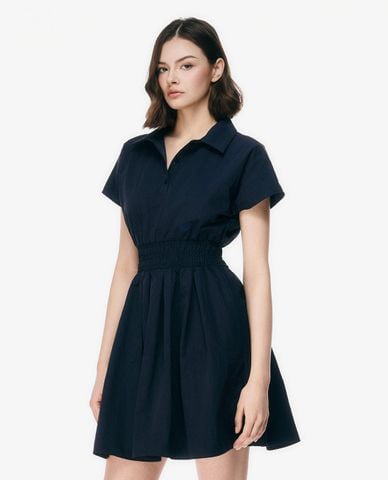  GIGI - Đầm mini cổ sơ mi tay ngắn nhún eo 