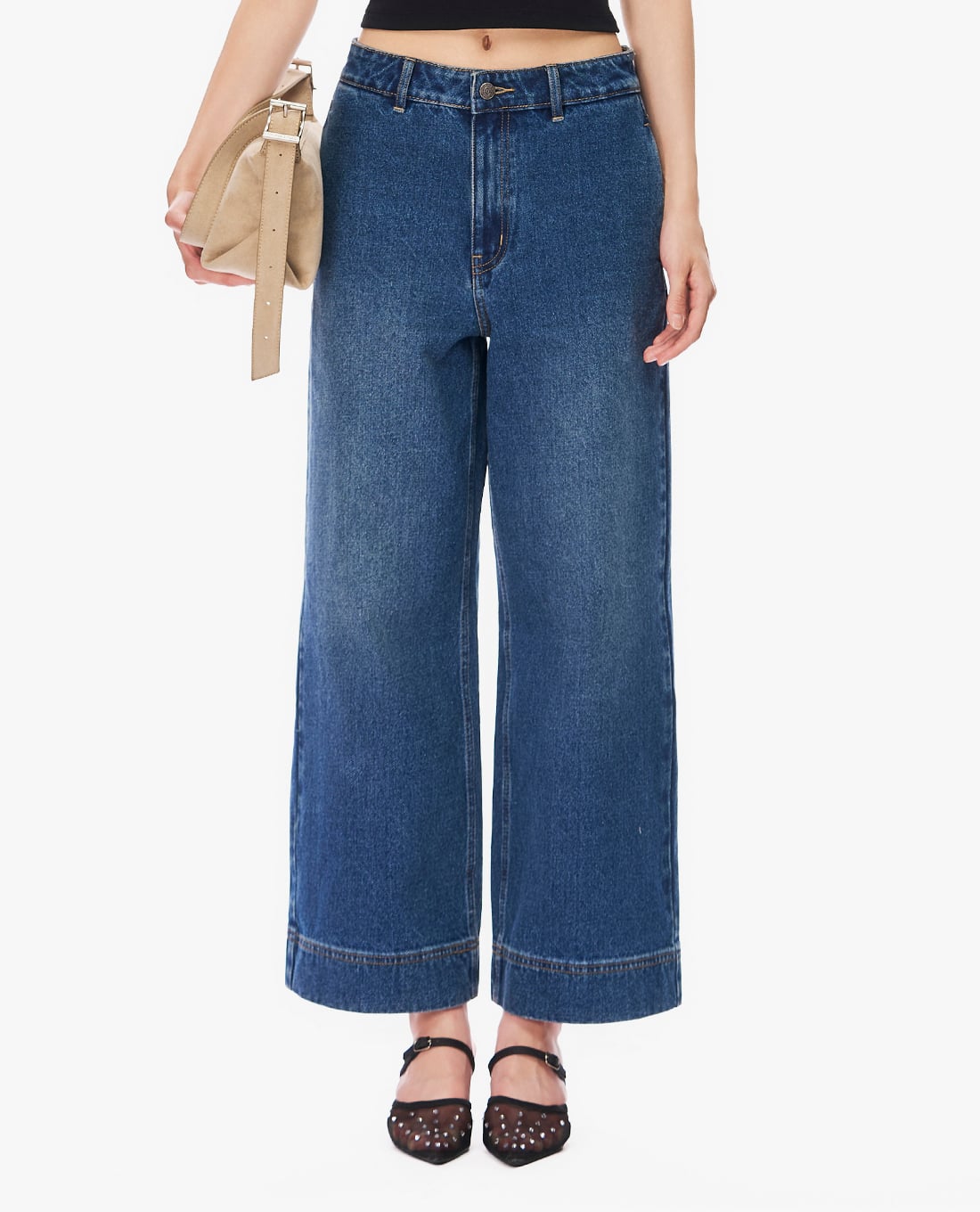 GIGI - Quần jeans nữ ống rộng wash bạc