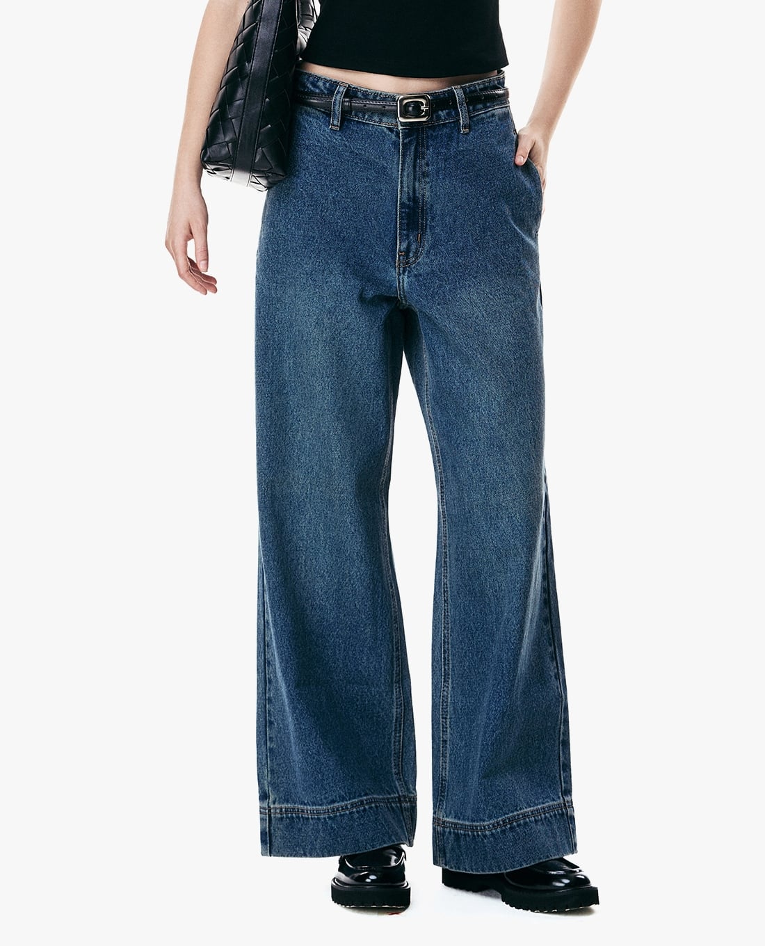 GIGI - Quần jeans nữ ống rộng wash bạc