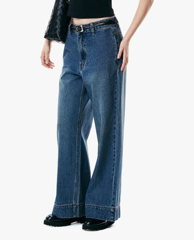  GIGI - Quần jeans nữ ống rộng wash bạc 