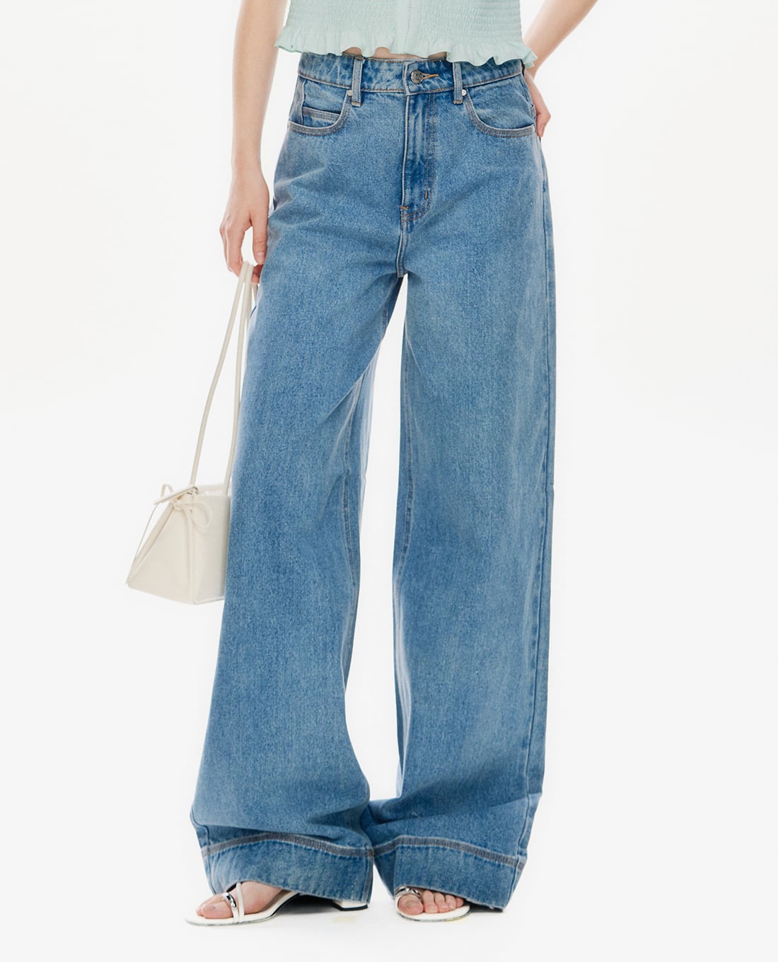 GIGI - Quần jeans nữ ống rộng wash bạc