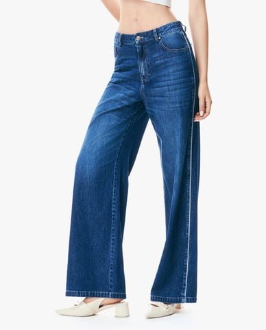  GIGI - Quần jeans nữ ống rộng wash bạc 