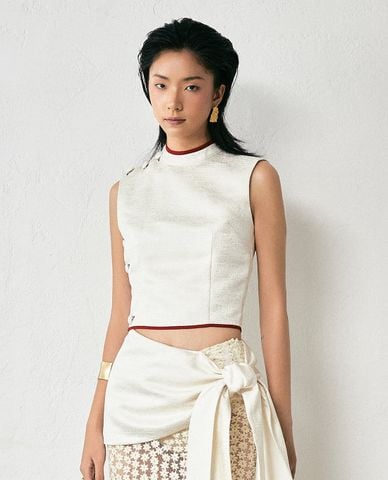  THOME - Áo sát nách nữ cổ lọ phối khuy cài 