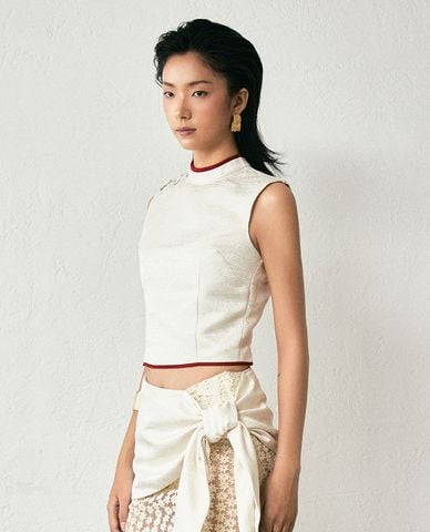  THOME - Áo sát nách nữ cổ lọ phối khuy cài 