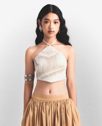  THOME - Áo kiểu nữ cổ yếm phom croptop Bậc Thang 
