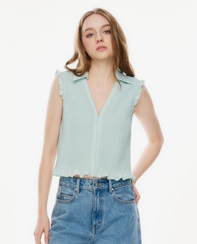  GIGI - Áo sát nách nữ cổ V phối bèo nhún 