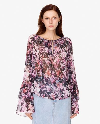  GIGI - Áo kiểu nữ cổ tròn tay loe in hoa 