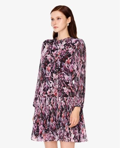  GIGI - Đầm mini cổ tròn tay dài họa tiết hoa 