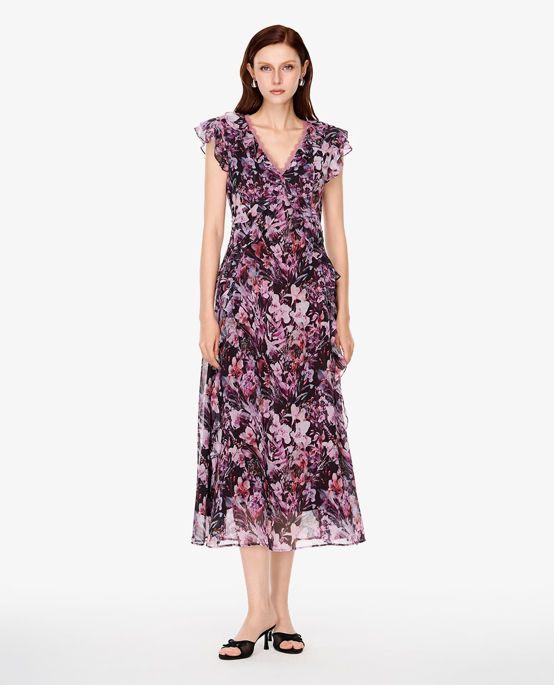 GIGI - Đầm midi cổ V tay ngắn in hoa