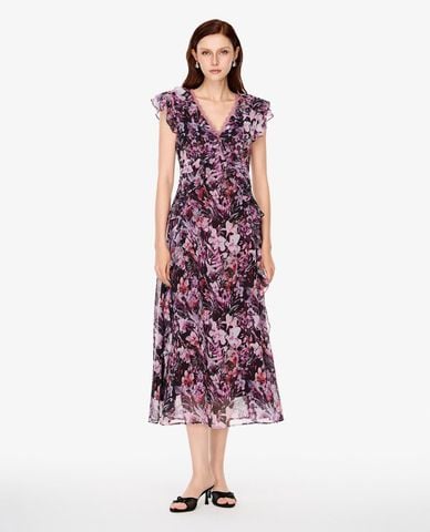  GIGI - Đầm midi cổ V tay ngắn in hoa 