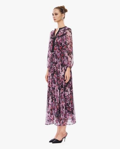  GIGI - Đầm midi cổ V tay dài phối ren in hoa 