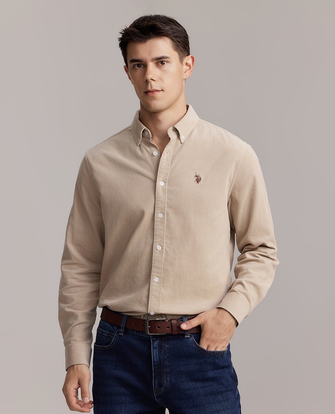 USPA - Áo sơ mi nam cổ bẻ tay dài thêu logo