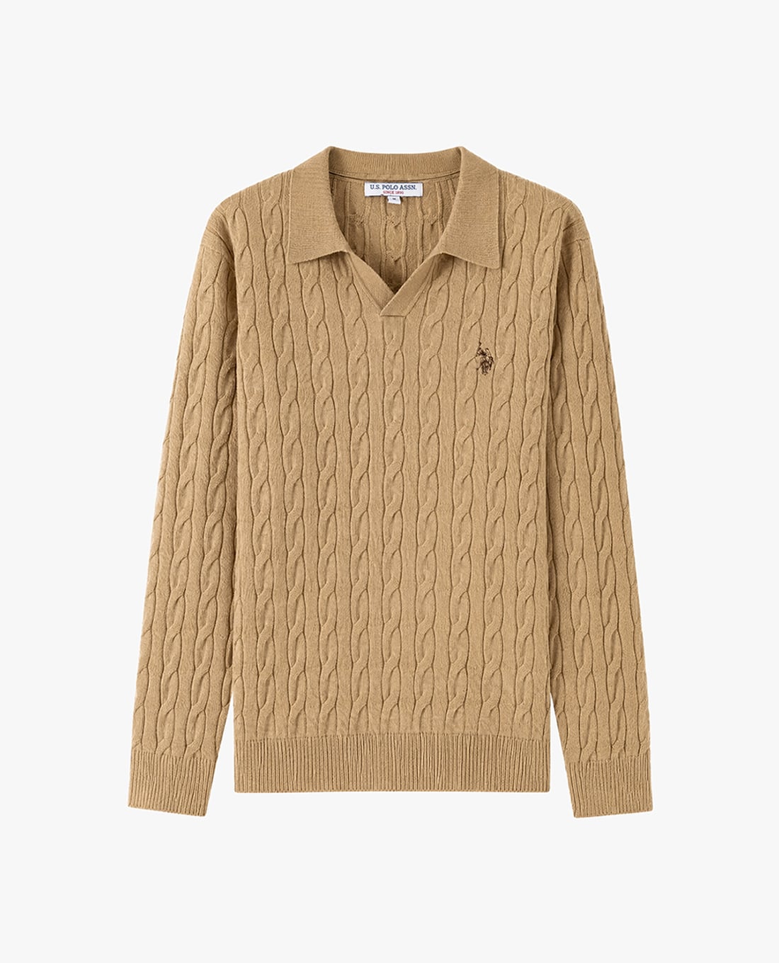 USPA - Áo dệt kim nam cổ bẻ tay dài họa tiết vặn thừng