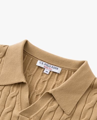  USPA - Áo dệt kim nam cổ bẻ tay dài họa tiết vặn thừng 