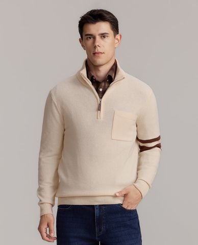  USPA - Áo dệt kim nam cổ trụ tay dài khóa kéo 