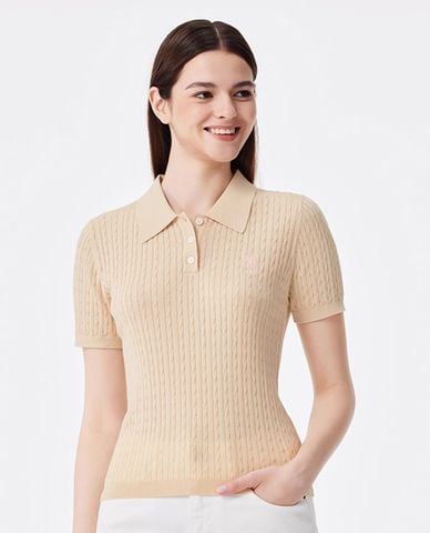  USPA - Áo dệt kim nữ cổ bẻ tay ngắn thêu logo 