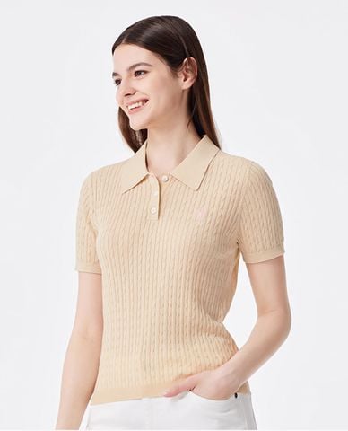  USPA - Áo dệt kim nữ cổ bẻ tay ngắn thêu logo 