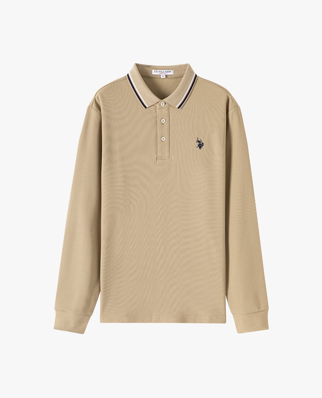 USPA - Áo polo nam tay dài thêu logo phối viền