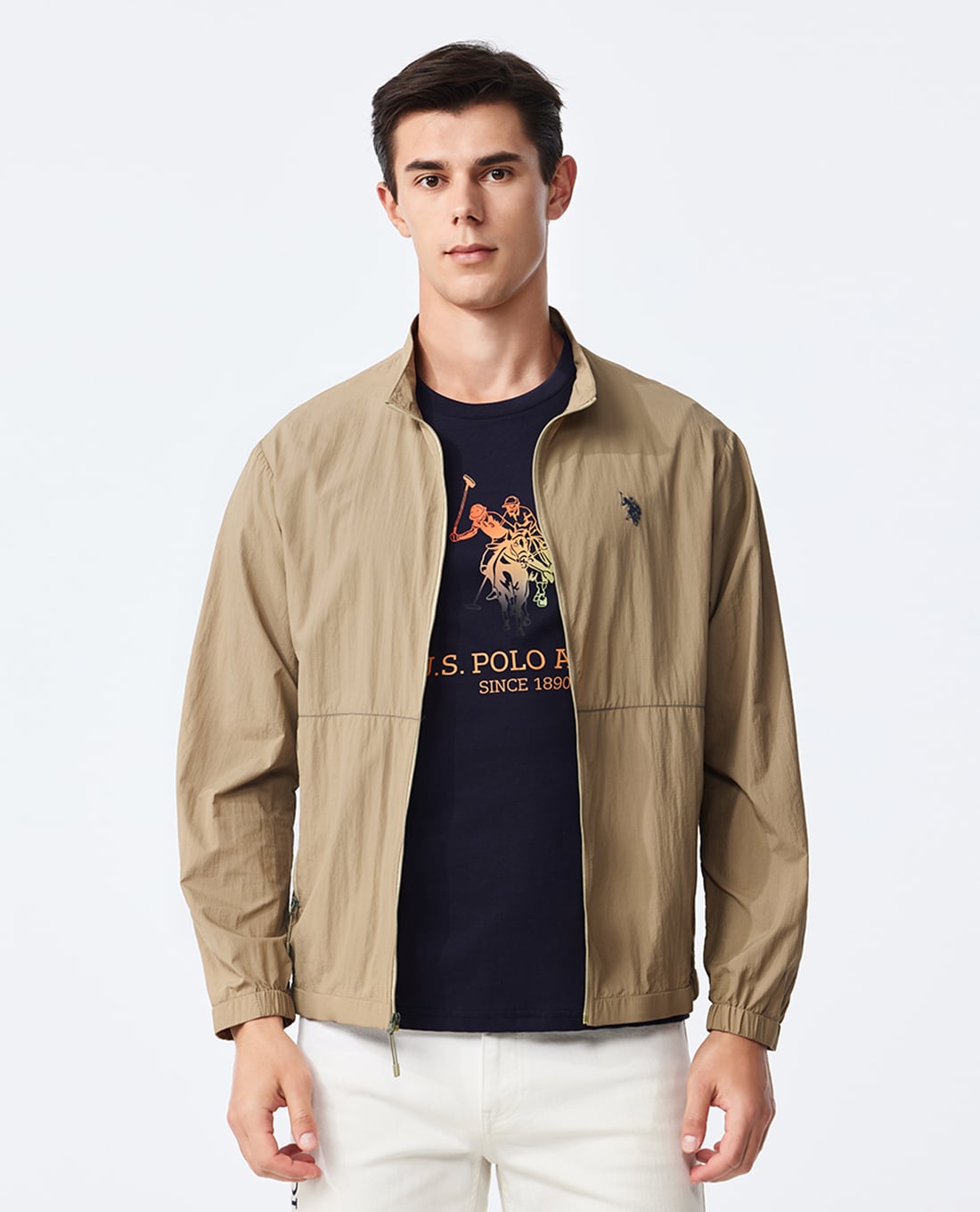 USPA - Áo khoác gió nam cổ đứng tay dài thêu logo