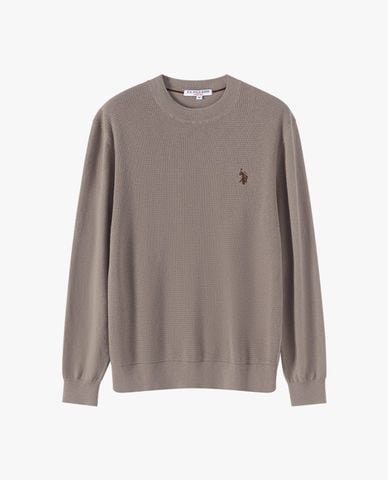 USPA - Áo dệt kim nam cổ tròn tay dài thêu logo 