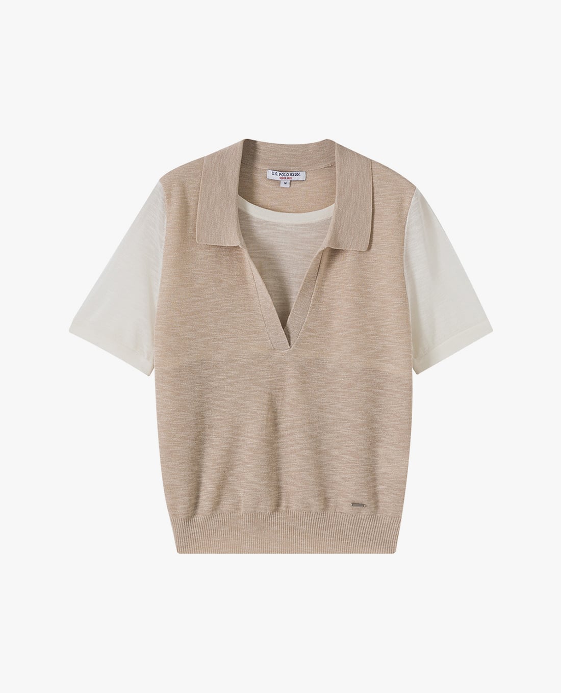 USPA - Áo dệt kim nữ cổ bẻ tay ngắn thanh lịch