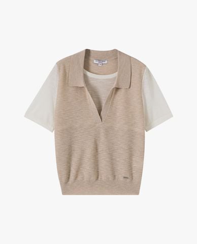  USPA - Áo dệt kim nữ cổ bẻ tay ngắn thanh lịch 