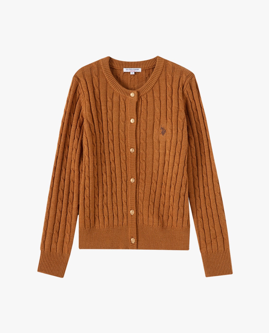 USPA - Áo khoác cardigan nữ cổ tròn dệt vặn thừng